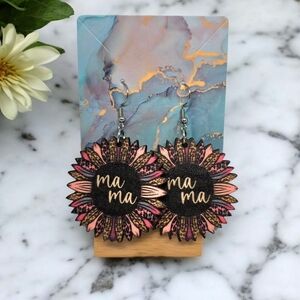NEW Women's Wooden Sunflower Drop Hook MaMa Fashion‎ Earrings